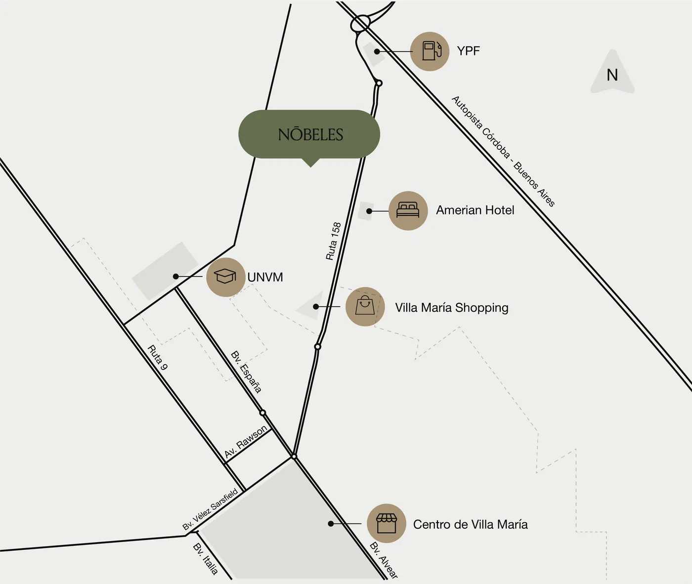 Mapa de la ubicación de Nobeles sobre Ruta Nacional 158 km 80